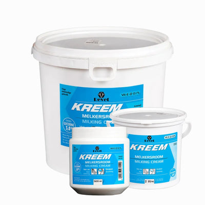 Kreem Milking Cream product range tubs by Revet in multiple sizes for dairy cow udder care