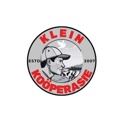 Logo of Klein Koößerasie with a circular design featuring a person wearing a cap and a cow, set against a white background.